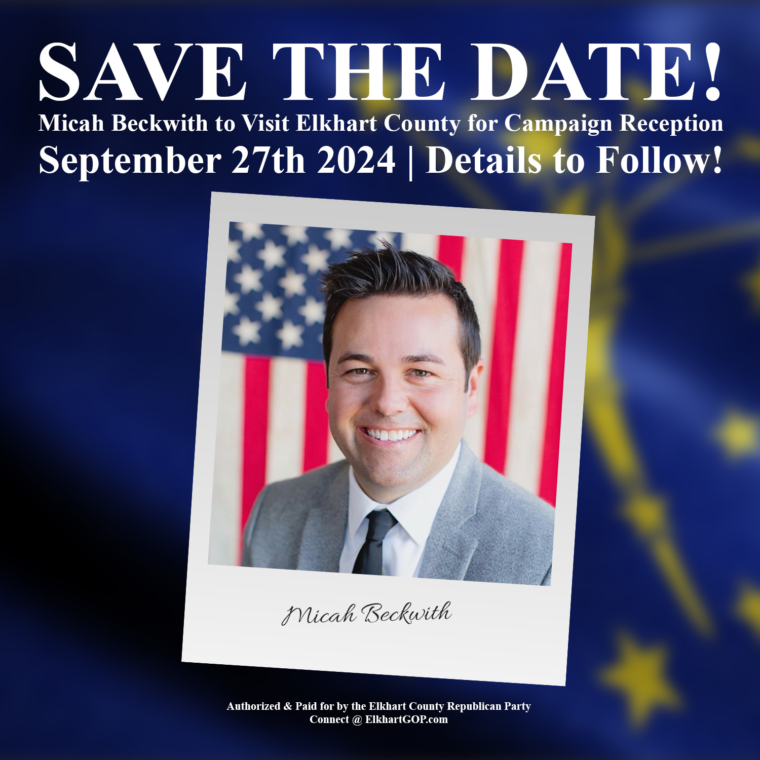 SAVE THE DATE Micah Beckwith to visit Elkhart County for Reception